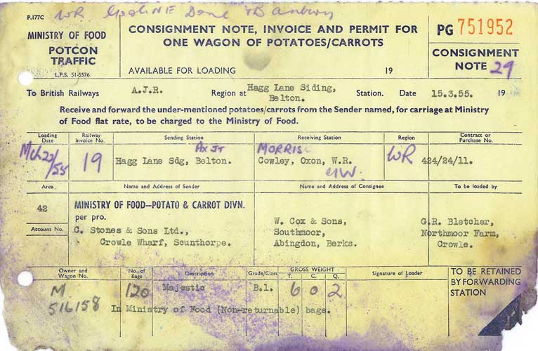 Potato consignment note (1955)