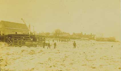 Old postcard of frozen River Trent